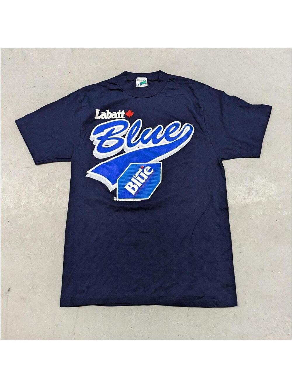 Vintage 90s Labatt Blue Beer promo puff print t-shirt